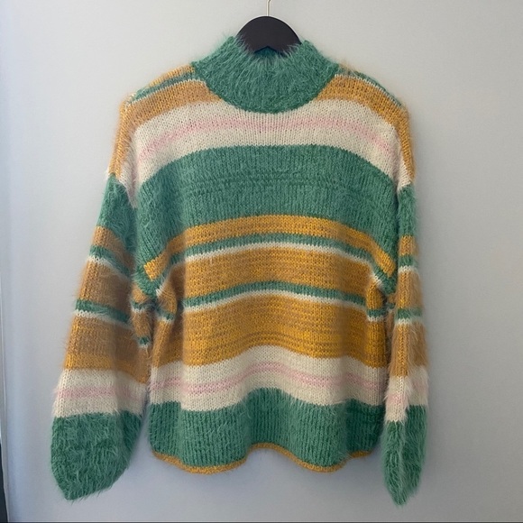 Kimchi Blue Turtleneck Striped Fuzzy Cozy Sweater - Picture 2 of 15